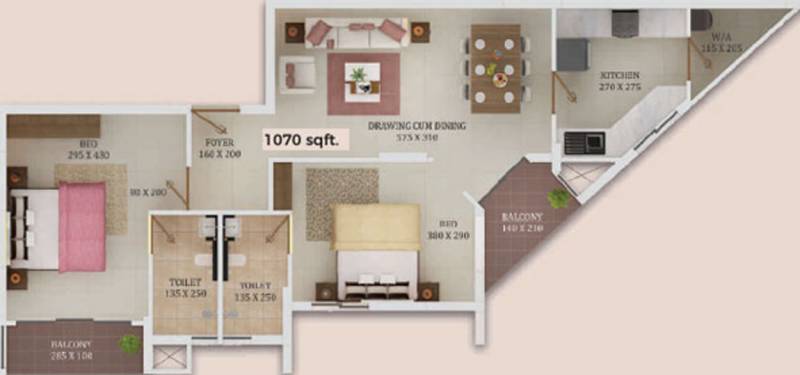 Trinity New Castle (2BHK+2T (1,070 sq ft) 1070 sq ft)
