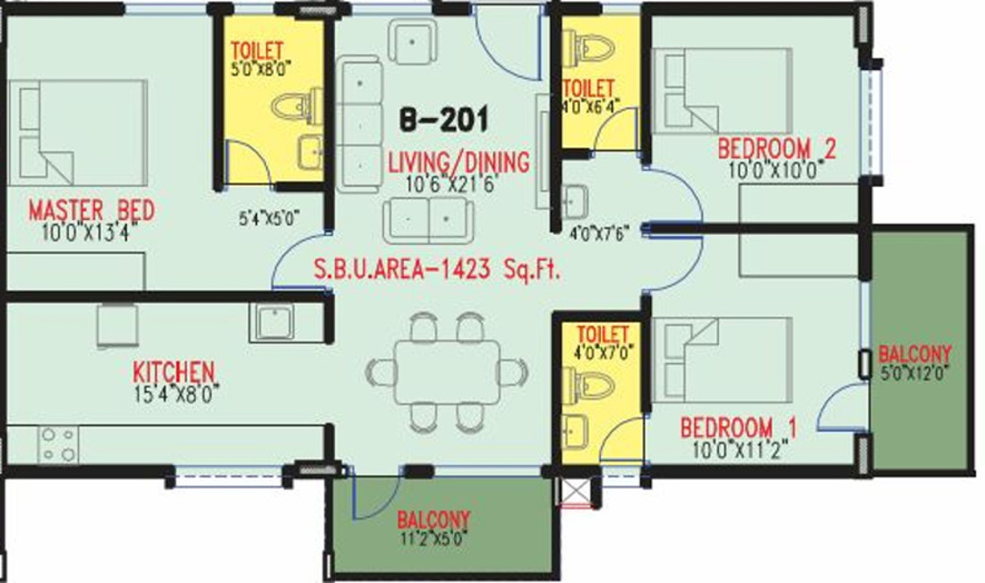 Multi Visions Pro Infinate (3BHK+3T (1,423 sq ft) 1423 sq ft)