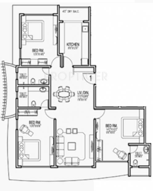 Trisons Builders Lewis Villa Floor Plan (3BHK+3T)