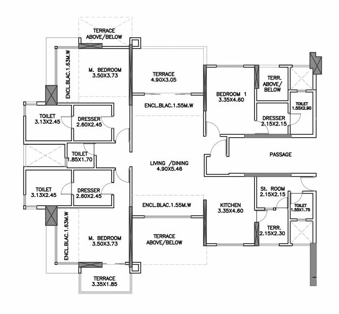 Kumar Privie Sanctum A1 And B1 (3BHK+3T (1,613.94 sq ft) + Study Room 1613.94 sq ft)