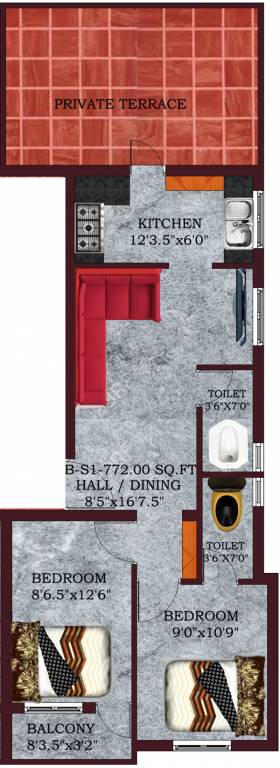 Bharathi Sai Creek (2BHK+2T (772 sq ft) 772 sq ft)