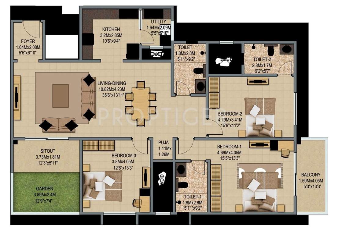 Sobha Indraprastha (3BHK+3T (2,313 sq ft)   Pooja Room 2313 sq ft)
