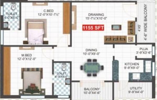 SVL Lotus Pearl (2BHK+2T (1,155 sq ft) 1155 sq ft)