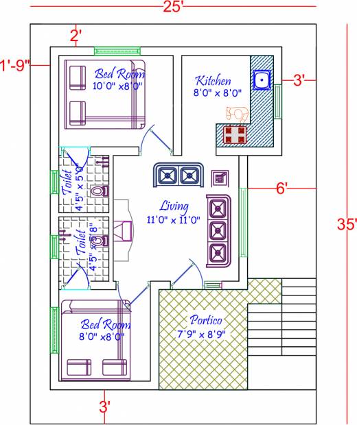 605 sq ft 2 BHK Floor Plan Image - ABI Infra Kumaran Garden Available ...