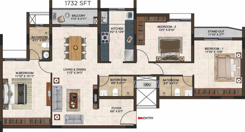 Casagrand Lorenza (3BHK+3T (1,732 sq ft) 1732 sq ft)