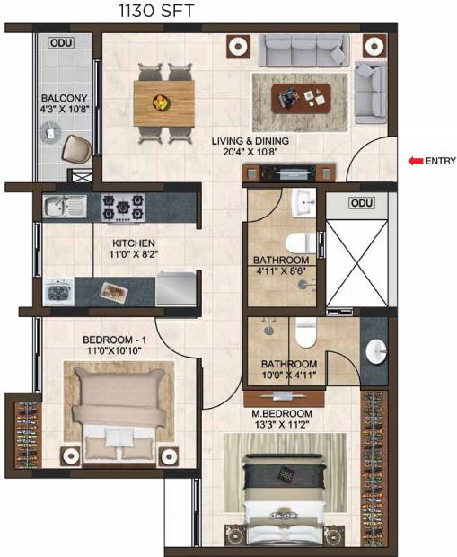 Casagrand Lorenza (2BHK+2T (1,130 sq ft) 1130 sq ft)