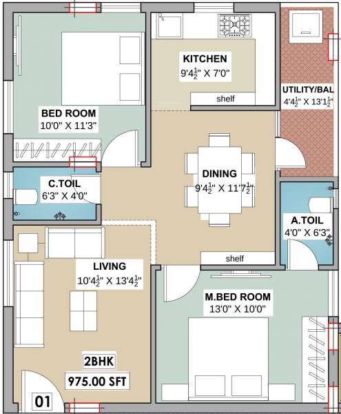 CREO Westend Avenue (2BHK+2T (975 sq ft) 975 sq ft)
