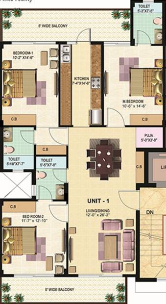 Omaxe Greens Phase II (3BHK+3T (1,085.00 sq ft) + Pooja Room 1085 sq ft)