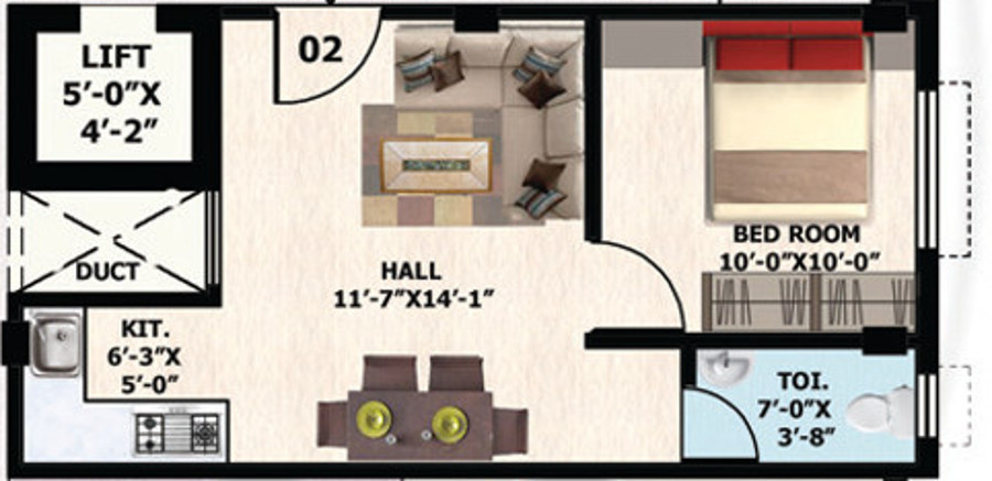 SK Royal View (1BHK+1T (447 sq ft) 447 sq ft)