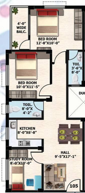 SK Royal View (2BHK+2T (945 sq ft) + Study Room 945 sq ft)