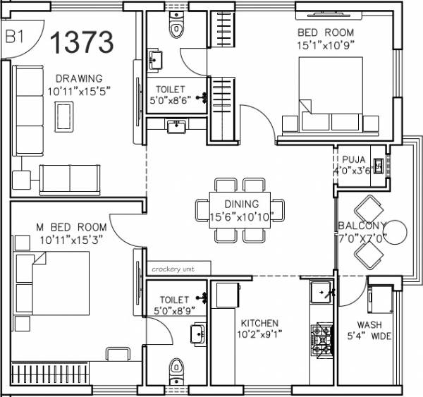 Vedic Amigo United Avenues (2BHK+2T (1,373 sq ft) + Pooja Room 1373 sq ft)