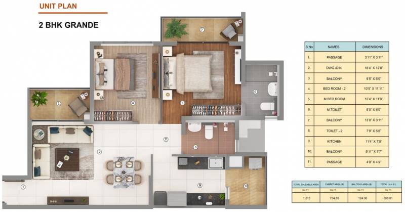Shapoorji Pallonji JoyVille (2BHK+2T (1,215 sq ft) 1215 sq ft)