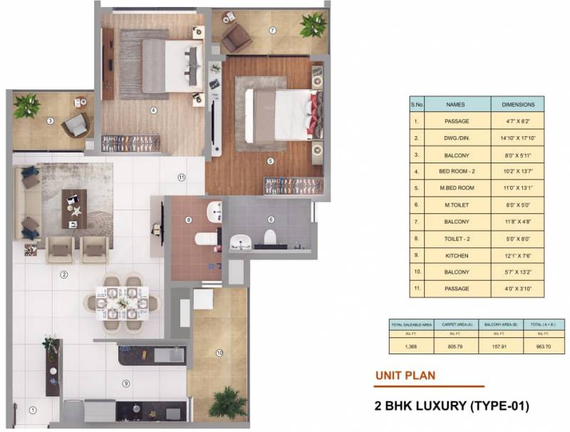 Shapoorji Pallonji JoyVille (2BHK+2T (1,368 sq ft) 1368 sq ft)