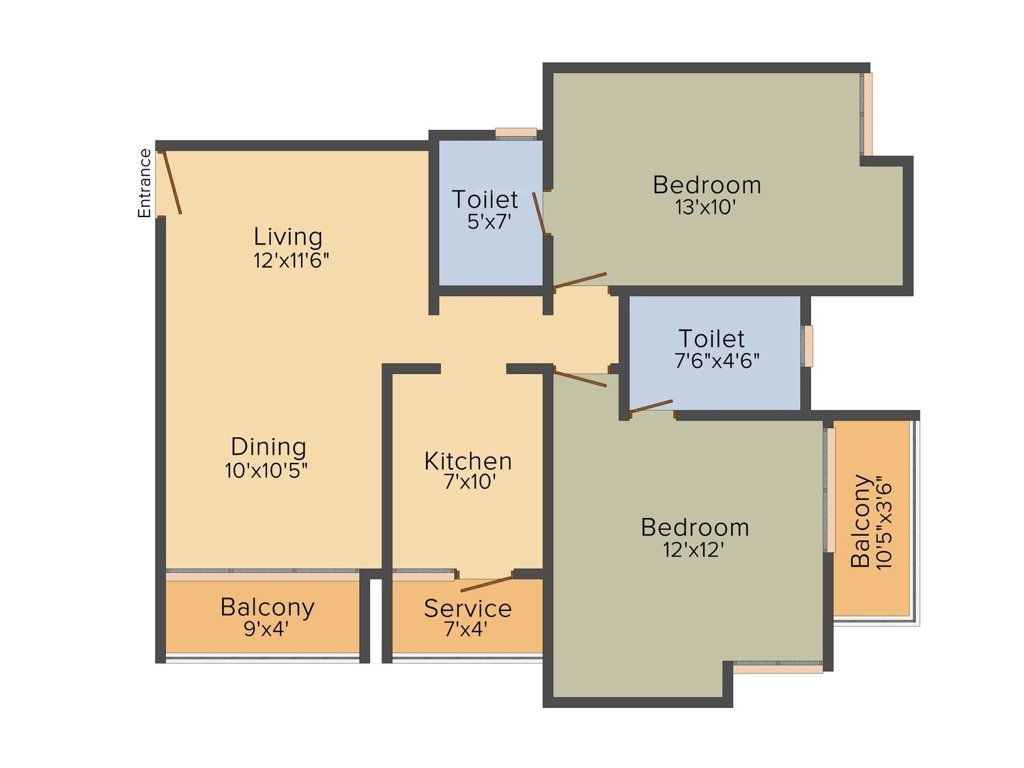 Prince Highlands (2BHK+2T (1215 sq ft) 1215 sq ft)