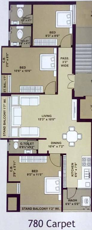 Patidar Akash Wings (3BHK+3T (780 sq ft) 780 sq ft)