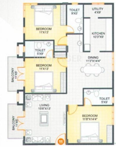 Pegasus Heritage Plaza (3BHK+3T (1,555 sq ft) 1555 sq ft)