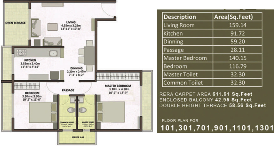 Pacific Flora (2BHK+2T (611.61 sq ft) 611.61 sq ft) Pacific Flora (2BHK+2T (611.61 sq ft) 611.61 sq ft)