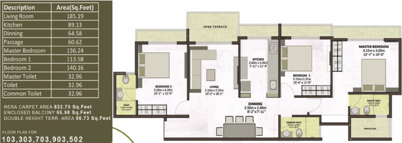 Pacific Flora (3BHK+3T (832.70 sq ft) 832.7 sq ft) Pacific Flora (3BHK+3T (832.70 sq ft) 832.7 sq ft)