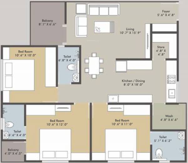 Krishna Blue Ocean (3BHK+3T (1,308 sq ft) 1308 sq ft) Krishna Blue Ocean (3BHK+3T (1,308 sq ft) 1308 sq ft)
