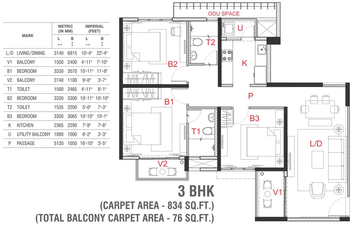 Primarc The Soul (3BHK+3T (834 sq ft) 834 sq ft)