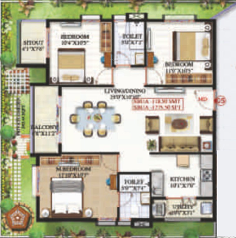 Sai Platinum Gardenia (3BHK+2T (1,275.50 sq ft) 1275.5 sq ft)