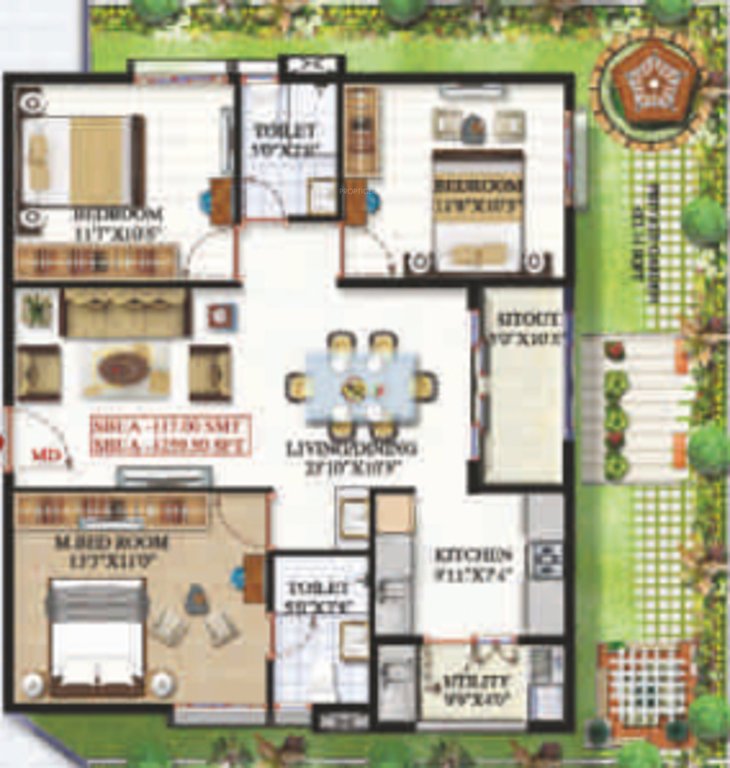 Sai Platinum Gardenia (3BHK+2T (1,259.5 sq ft) 1259.5 sq ft)