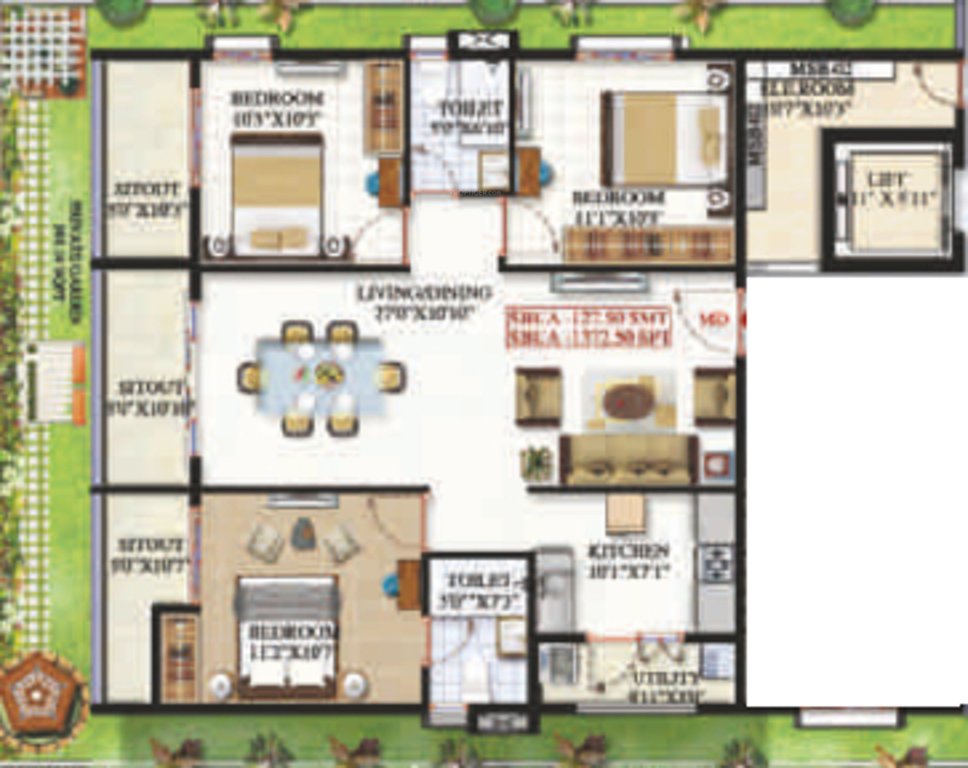 Sai Platinum Gardenia (3BHK+2T (1,372.5 sq ft) 1372.5 sq ft)
