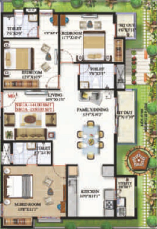 Sai Platinum Gardenia (3BHK+2T (1,550 sq ft) 1550 sq ft)