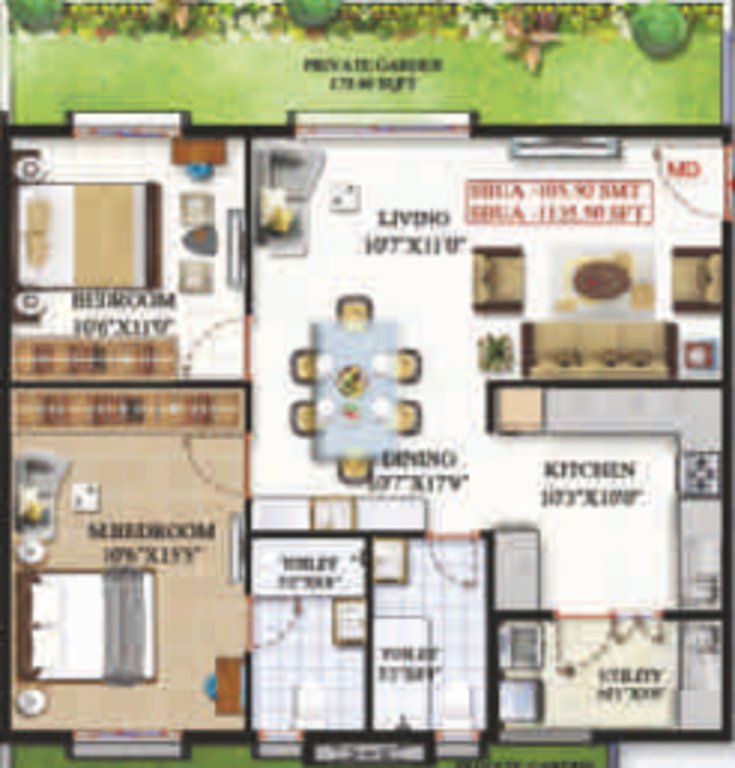 Sai Platinum Gardenia (2BHK+2T (1,135.50 sq ft) 1135.5 sq ft)