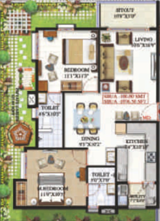 Sai Platinum Gardenia (2BHK+2T (1,076.50 sq ft) 1076.5 sq ft)