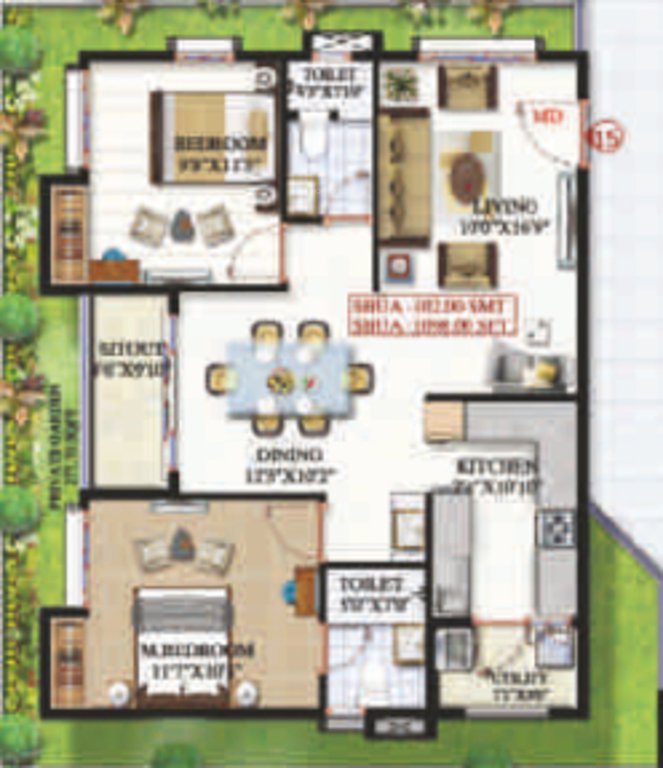 Sai Platinum Gardenia (2BHK+2T (1,098 sq ft) 1098 sq ft)