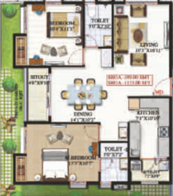 Sai Platinum Gardenia (2BHK+2T (1,173 sq ft) 1173 sq ft)