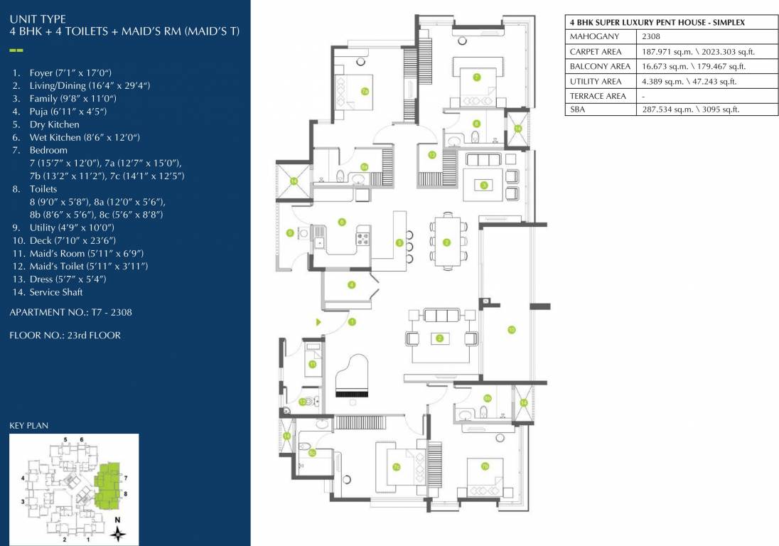 Shapoorji Pallonji ParkWest Mahogany Tower 7 (4BHK+4T (3,095 sq ft) + Servant Room 3095 sq ft)