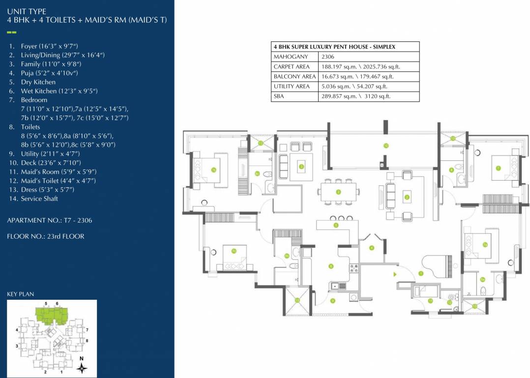 Shapoorji Pallonji ParkWest Mahogany Tower 7 (4BHK+4T (3,120 sq ft) + Servant Room 3120 sq ft)