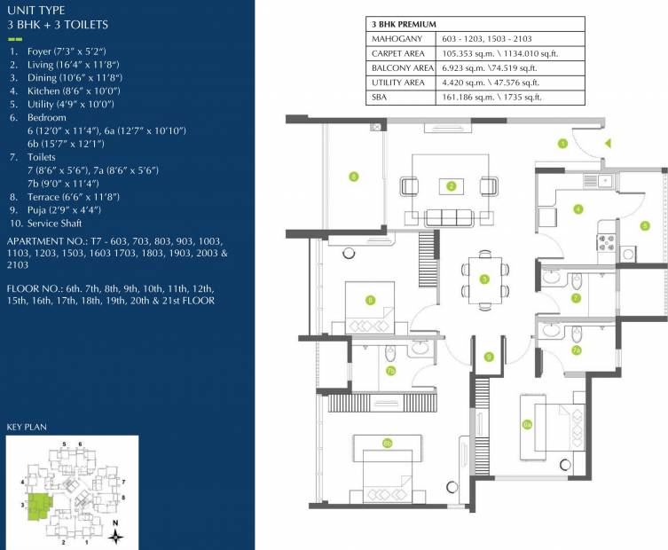 Shapoorji Pallonji ParkWest Mahogany Tower 7 (3BHK+3T (1,735 sq ft) + Pooja Room 1735 sq ft)