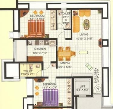 Ashish Triveni Floor Plan (2BHK+2T)