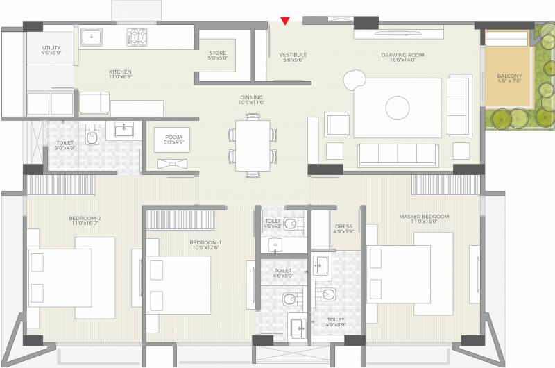 Amphi Ivory 3 Bedroom Homes (3BHK+4T (2,500 sq ft) 2500 sq ft)