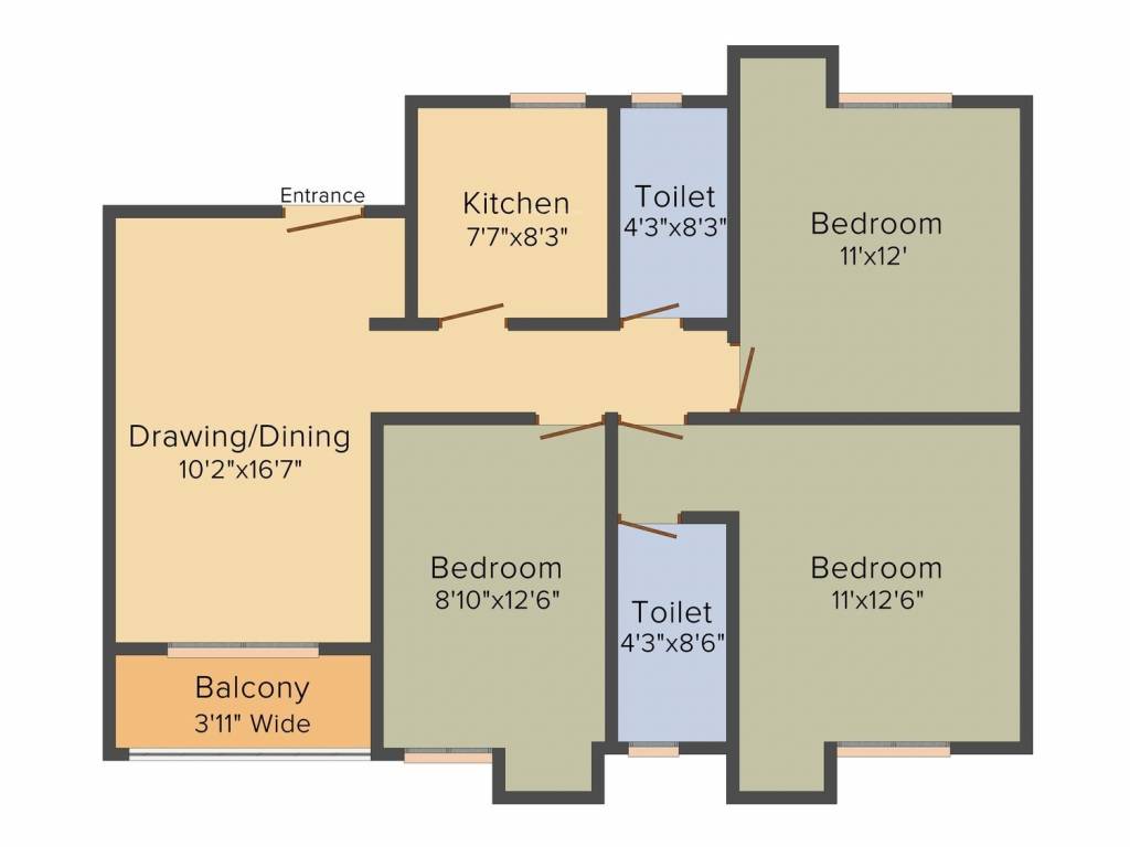 BCT Sonar Sansar (3BHK+3T (1,223 sq ft) 1223 sq ft)