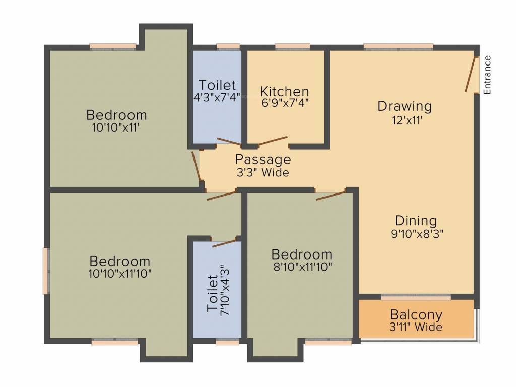 BCT Sonar Sansar (3BHK+3T (1,224 sq ft) 1224 sq ft)