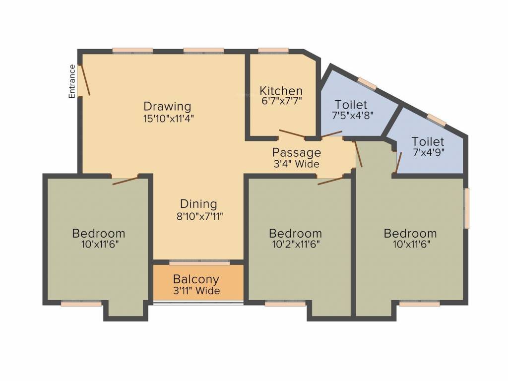 BCT Sonar Sansar (3BHK+3T (1,244 sq ft) 1244 sq ft)
