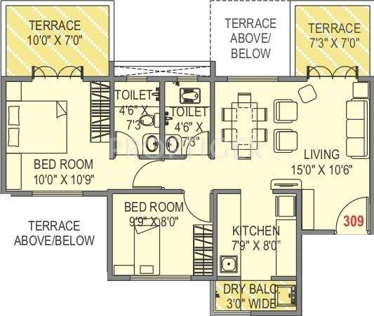 Neev Saheel Fortune Park (2BHK+2T (818 sq ft) 818 sq ft)