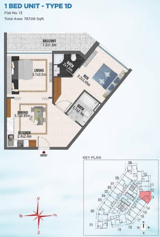Danube Bayz Tower (1BHK+1T (787.06 sq ft) 787.06 sq ft)