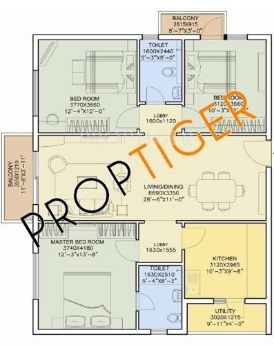 DLF New City Heights (3BHK+2T (1,529 sq ft) 1529 sq ft)