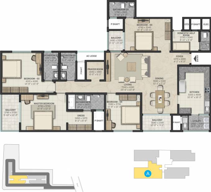 Sobha Rajvilas (4BHK+4T (2,848.4 sq ft) + Servant Room 2848.4 sq ft)