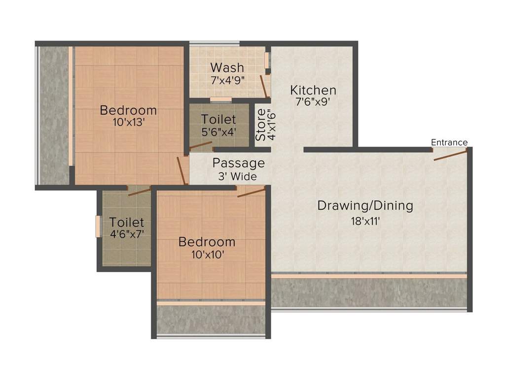 Aaryan Gloria (2BHK+2T (1170 sq ft) 1170 sq ft)