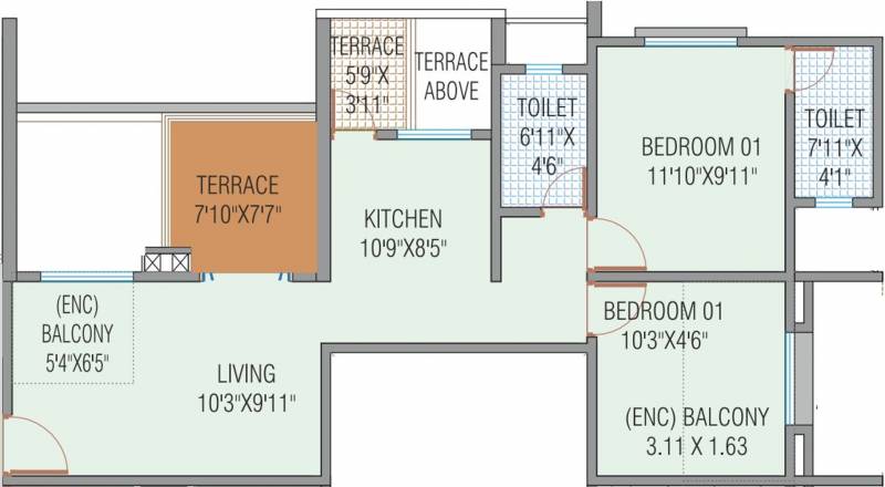 Nisarg Hill Crest (2BHK+2T (689.11 sq ft) 689.11 sq ft)