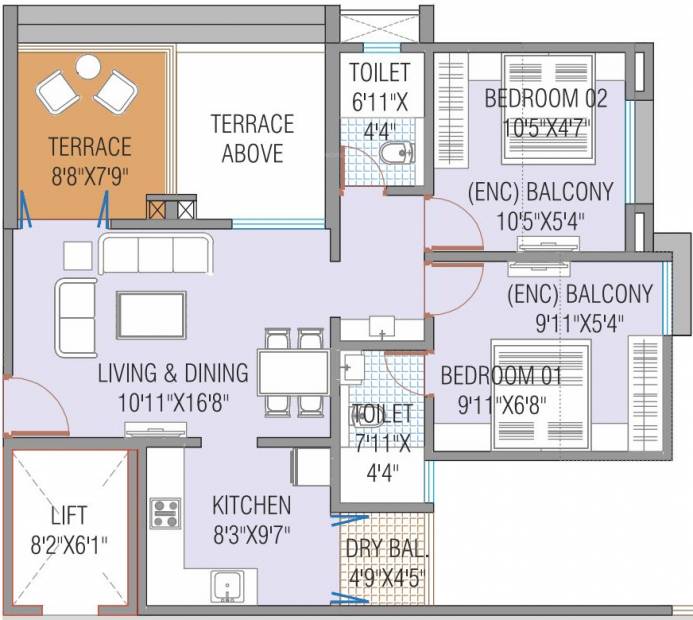 Nisarg Hill Crest (2BHK+2T (714.83 sq ft) 714.83 sq ft)