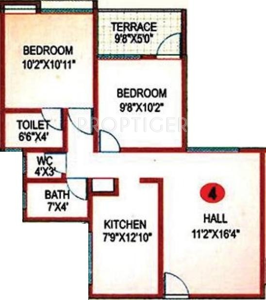 Giridhar Housing Chandraneel Floor Plan (2BHK+2T)