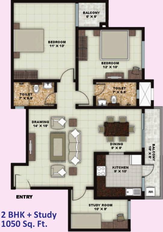 Vanshi Smart City Welfare Society (2BHK+2T (1,050 sq ft) + Study Room 1050 sq ft)