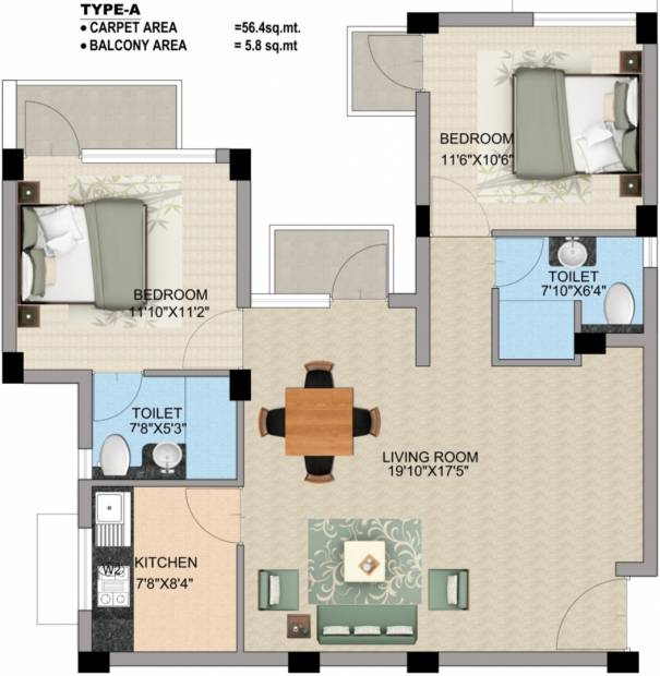 Sahu City (2BHK+2T (607.08 sq ft) 607.08 sq ft)